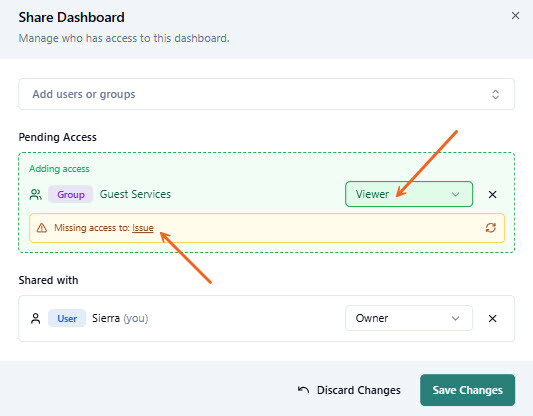 Share Dashboard error