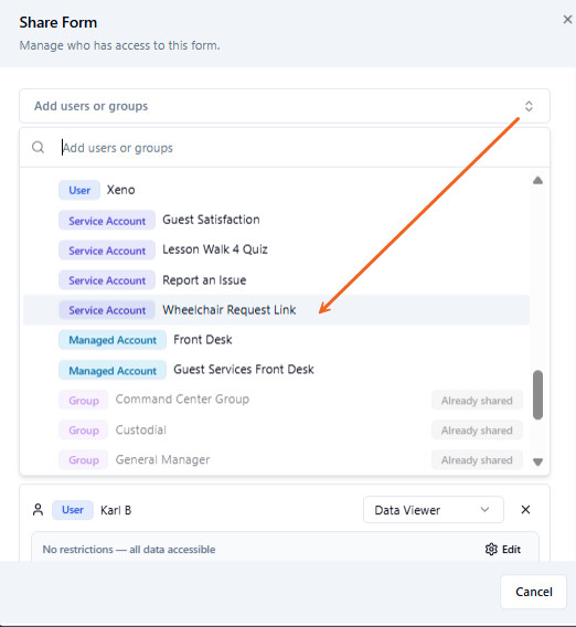 Pick Service Account