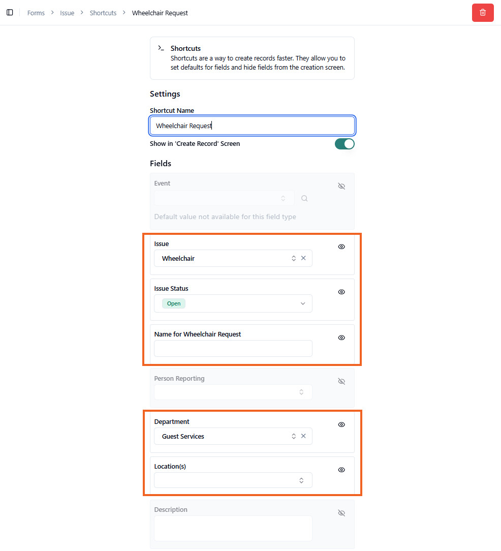 Shortcut form