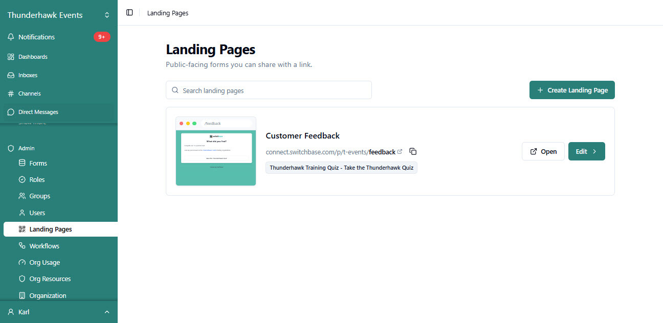 Landing Pages Page