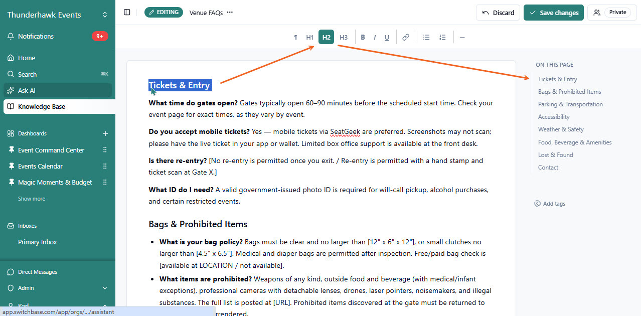 Enter Article format titles H2